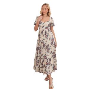 Anaya With Love Womens/Ladies Floral Puff Sleeve Maxi Dress / Cream/Blue